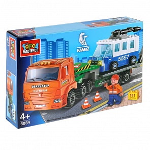Конструктор из серии Камаз - Перевозчик с троллейбусом, с фигуркой, 161 деталь (Город мастеров, KK-5034-R)
