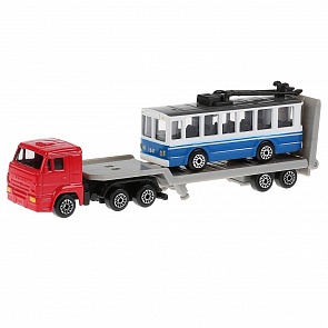 Перевозчик Камаз 15,5 см с троллейбусом 8 см, металлические (Технопарк, SB-15-04-WB(TROLLEY))