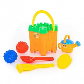Набор №473: ведро-крепость - Макси, сито-крепость Макси, лопатка №30, грабельки №30, 3 формочки-пирожные, лейка №8 (Полесье, 45171)