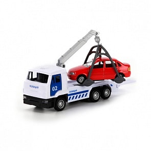 Металлическая инерционная машина – Камаз - Эвакуатор Полиция, 12 см с машинкой (Технопарк, SB-16-27-A1-WBsim)