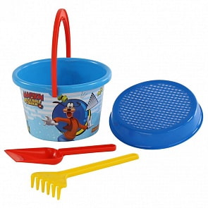 Набор Disney Микки и Весёлые гонки №6: ведро среднее с наклейкой, ситечко, лопатка, грабельки (Полесье, 66961) (ассортимент)