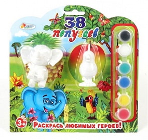 Набор-раскраска MULTIART 2 фигурки "Слон и Попугай" (Играем Вместе, bwc1109b)