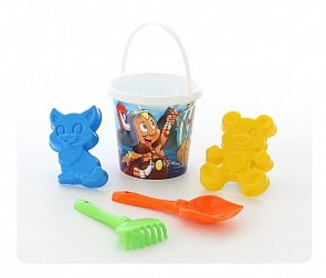 Набор №118: ведро с наклейкой, лопатка №5, грабельки №5, 2 формочки (Полесье, 9050)