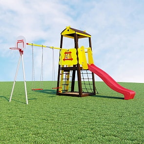 Дачный комплекс Избушка R 103.29.04 с фанерными качелями (Romana, СГ000004325)