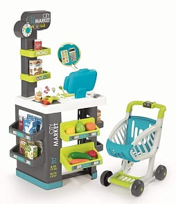Супермаркет City Market с тележкой, 34 аксессуара, свет, звук (Smoby, 350212)
