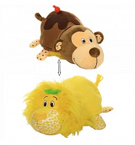 Плюшевая игрушка Вывернушка Ням-Ням 2-в-1 – Лев с ароматом лимона-Мартышка с ароматом шоколадного молочного коктейля, 40 см (1Toy, Т13921)