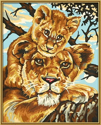 Раскраска по номерам - Львица с львенком, 24 х 30 см 