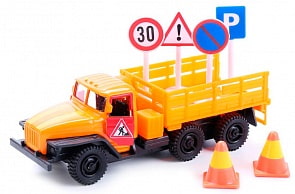 Машина металлическая инерционная – Урал 12 см, открываются двери, с дорожными знаками (Технопарк, SB-16-80WB)