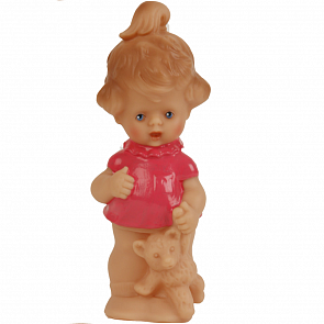 Виниловая игрушка-пищалка - Девочка в голубом платье с мишкой, 13 см (Schildkroet, 0001051GE_SHC)