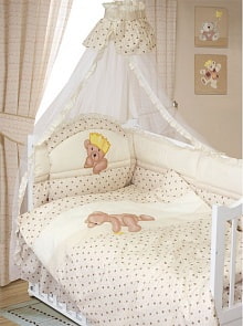 Комплект в кроватку – Мишка-Царь, 8 предметов, бежевый (Золотой Гусь, 1083-z)