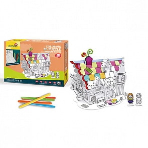 Пазл-раскраска Десертный домик, 5 фломастеров в комплекте (Cubic Fun, P688h)