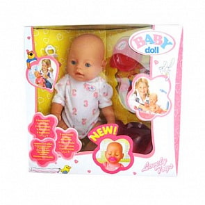 Пупс с аксессуарами, пьет и писает, сосет соску, закрывает глаза (B689653sim)