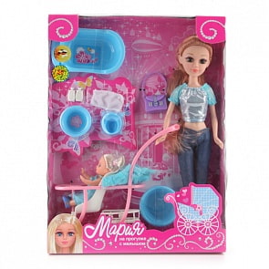 Кукла Мария, 29 см., на прогулке с малышом (Карапуз, 6526-RUsim)