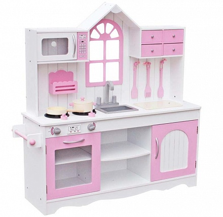 Кухня деревянная – Прованс, розовый, с аксессуарами 
