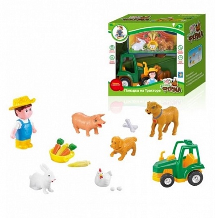 Игровой набор из серии Наша ферма - Поездка на тракторе, фермер и зверюшки 