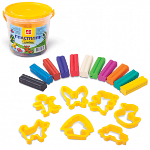 Пластилин 11 цветов в ведре, с 12 формочками (Луч, 12С784-08)
