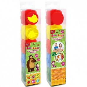 Пальчиковые краски со штампами – Маша и Медведь, 5 цветов (MultiArt, 1515-MMsim)