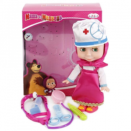 Кукла из мультфильма Маша и Медведь – Маша, 25 см с набором доктор 