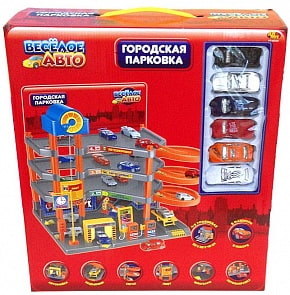 Парковка "Веселое авто" 4-х уровневая, + 6 машинок (Abtoys, pt-00339)