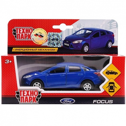 Машинка металлическая инерционная – Ford Focus синий, 12 см., открываются двери и багажник -WBsim)