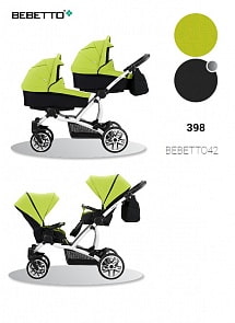Детская коляска для двойни 2 в 1 – Bebetto 42, шасси белая/BIA 398 (Bebetto, WB011_398)