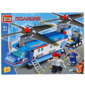 Конструктор - Полицейский вертолет, с фигурками, 427 деталей (Город мастеров, 3037-WG)