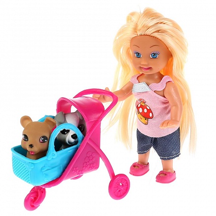 Кукла - Машенька 12 см., в комплекте с набором для пикника, 2 питомца, аксессуары 