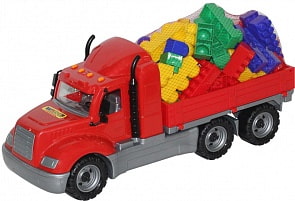 Автомобиль бортовой Майк + конструктор Супер-Микс - 60 элементов, в коробке (Полесье, 55507)