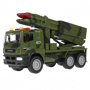 Машина Kamaz Ракетница 25 см свет-звук двери открываются инерционная пластиковая (Технопарк, KAMROCK-25PLMIL-GN)