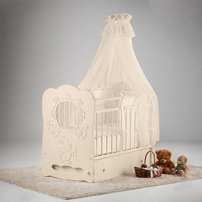 Кроватка детская - Карета, маятник поперечный с ящиком, слоновая кость (Островок Уюта, 00-0010324 слоновая кость)