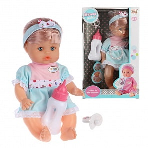 Интерактивная кукла, 30 см, 12 детских звуков, пьет, писает (Наша Игрушка, 8018C)