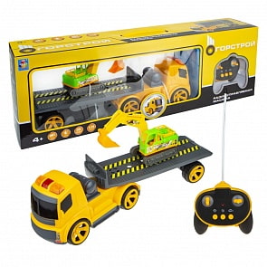 Тягач Горстрой с экскаватором на радиоуправлении, 42 см, 27МГц, свет, звук (1toy, Т16972)