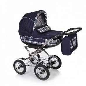 Коляска классическая 2 в 1 – Laura, синий/клетка (Jetem, 11_синий/клетка)