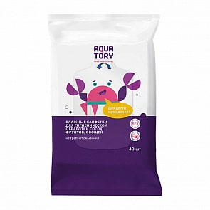 Влажные салфетки для гигиенической обработки сосок, фруктов, овощей – Aquatory, 40 штук (Lubby, 22877/84/14)