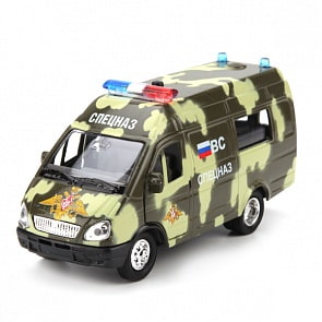 Инерционная металлическая машина Газель "Спецназ" свет, звук 1:43 (Технопарк, CT-1276-21sim)