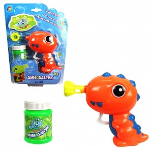 Пистолет механический с мыльными пузырями из серии Мы-шарики! Динозаврик оранжевый (1toy, Т15019)