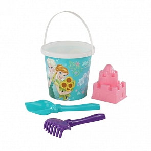 Набор Disney Холодное сердце №10: ведро с наклейкой, лопатка №5, грабельки №5, формочка замок квадратный (Полесье, 65735)