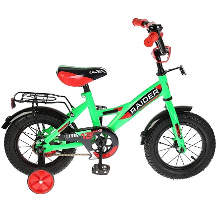 Велосипед детский двухколесный - Mustang, зеленый с черным, колеса 12 дюйм, рама GW-тип, страховочные колеса, звонок 