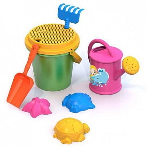 Набор для песка № 67 – Ведро, сито, совок, грабли, лейка, 3 формочки морские (Нордпласт, Н-431780) (ассортимент)