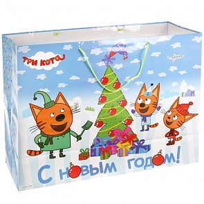 Пакет подарочный глянцевый из серии Три кота - С Новым Годом!, размер 61 х 46 х 20 см. (Веселый Праздник, CLRBG-TKONY-05sim)