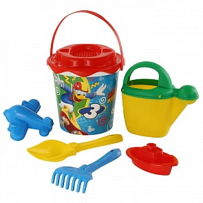 Набор Disney - Микки и Веселые гонки №12: ведро с наклейкой, ситечко Солнышко, лопатка №5, грабельки №5, формочка, кораблик Юнга, лейка №10 (Полесье, 65674) (ассортимент)