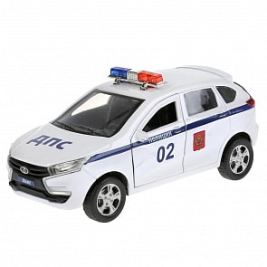 Машина металлическая Lada Xray Полиция 12 см, открываются двери, инерция, белая (Технопарк, XRAY-12POL-WH)