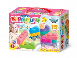 Конструктор - Мягкие кирпичики plus. Веселый транспорт, 15 деталей и колесики (Десятое королевство, 04032ДК)