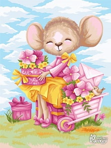 Рисование по номерам на холсте - Мышка цветочница, размер 40 х 50 (Фабрика Творчества, S034)