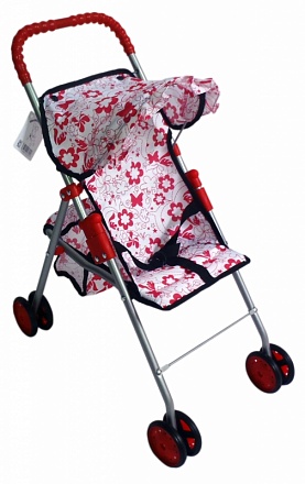 Прогулочная коляска для кукол с корзиной Красотка бело-красный принт 