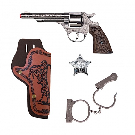 Ковбойский набор с револьвером, кобурой, наручниками и звездой шерифа 