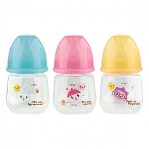 Бутылочка для кормления – Малышарики, от 0 месяцев, 125 мл, полипропилен (PP), силикон (Lubby, 20900/144/12) ) (ассортимент)