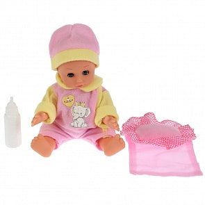 Интерактивная кукла с мягким телом - Настенька, 18 см, 4 фразы, 6 звуков, с аксессуарами (Карапуз, BAE392428-RU)