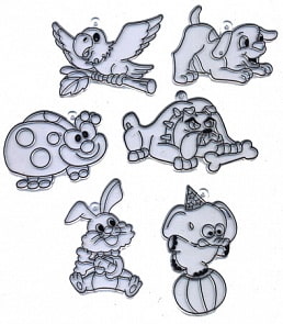 Витражи-мини - Щенок, слоник на шаре, попугай, зайчик, божья коровка, бульдог (Amos, 23863)