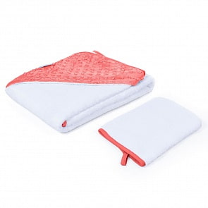 Полотенце с уголком и варежкой Nuovita Grazia 100 x 100, махра/вельбоа, цвет - бело-коралловый / bianco-di corallo (Nuovita, NUO_DPOL_1610)